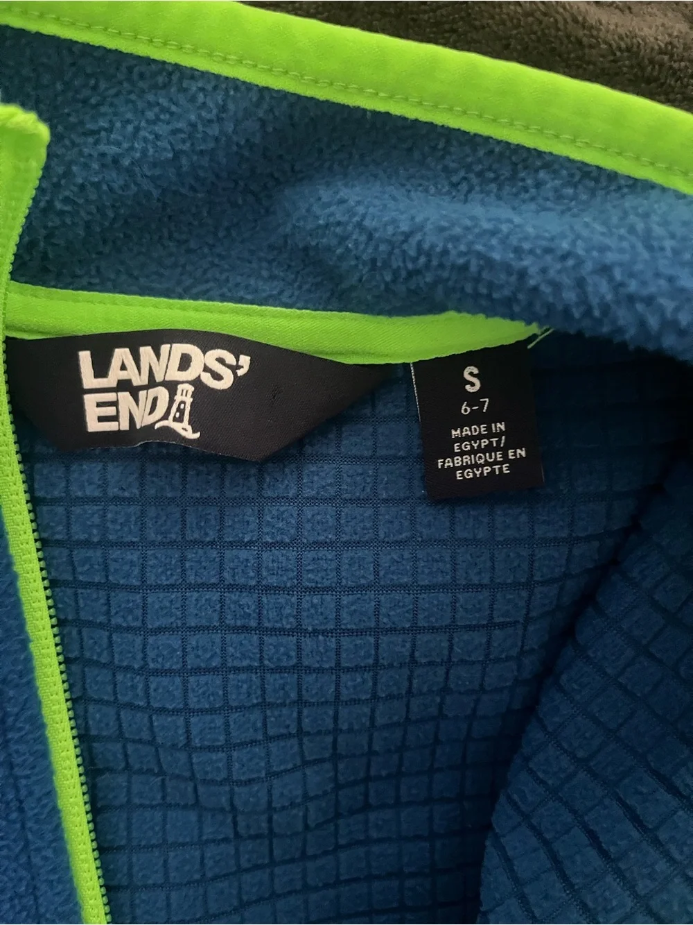 Lands' End Blue Kids' Fleece Jacket with Neon Green Trim